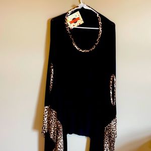 OSFA black and leopard print poncho style top